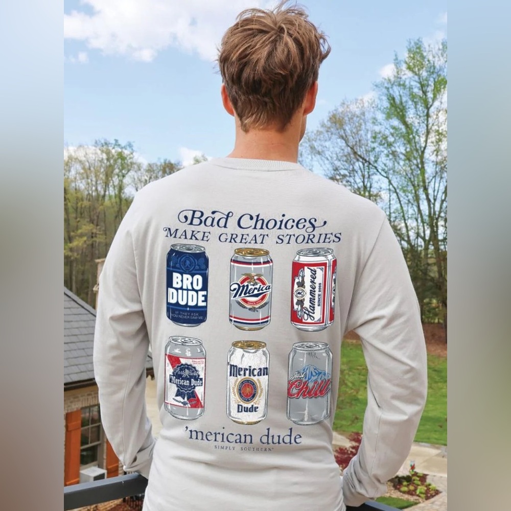 Long Sleeve Shirt with Beer Cans Bad Choices Make Good Stories XXL NWT.